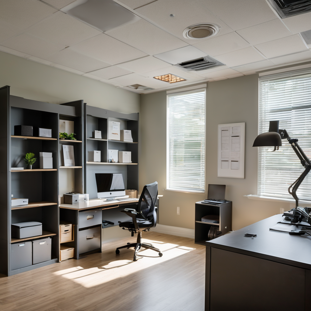 Local contractor office with organized professional workspace