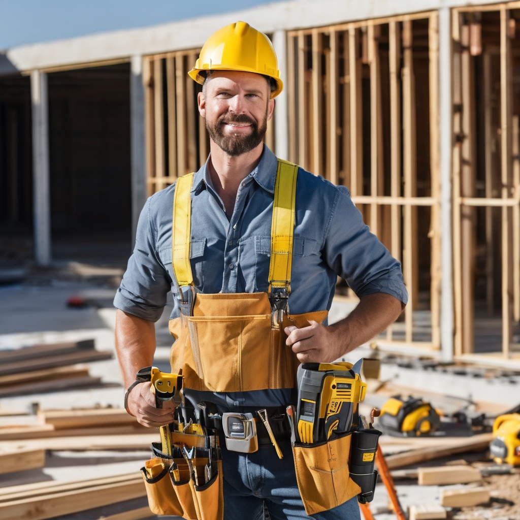 Professional contractor ready for work with tools and equipment