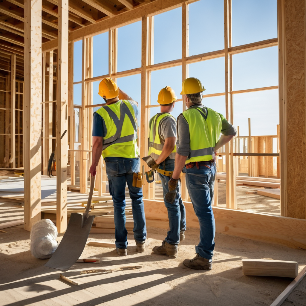 Construction team working together professionally